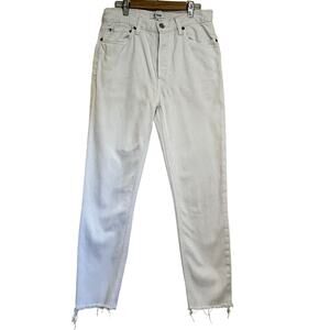 RE/DONE White Denim High Rise Stretch Jeans Frayed Ankle sz 27 Flawed